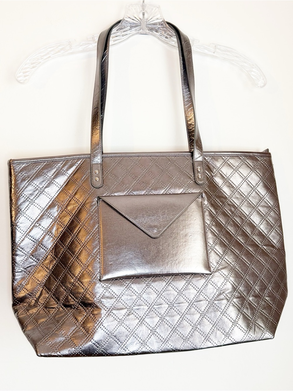 Bath & Body Works Quilted Metallic Tote Bag in Shimmering Gunmetal